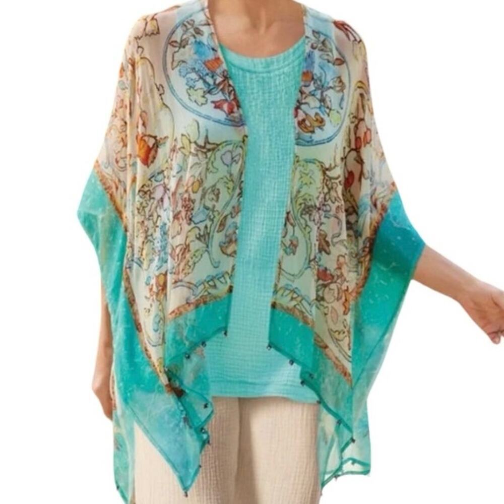 Soft Surroundings Women’s Eloise Floral Open Front Kimono Size S/M